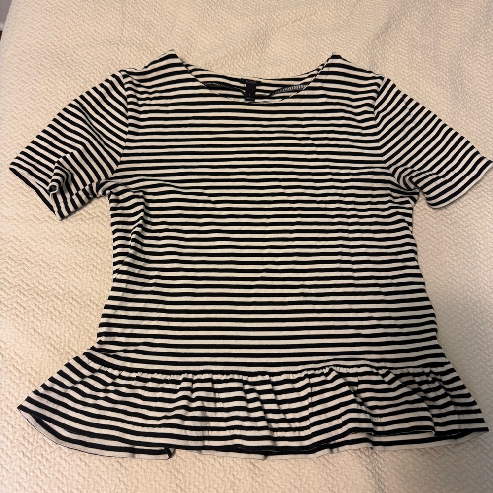 J crew Black and White Striped Peplum Top